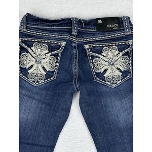 Grace In‎ LA Jeans Womens Capri Flap Pockets Low Rise Embroidered Jeans Size 26